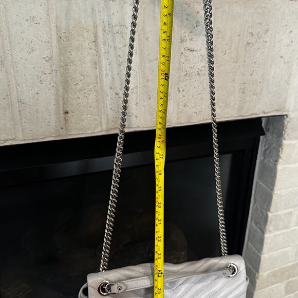 Share Rebecca Minkoff Edie Grey Quilted Leather Flap Shoulder Bag with Silver Ha - Picture 9 of 15